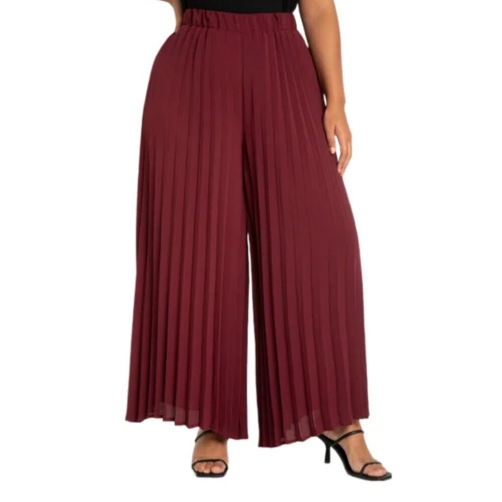 Eloquii -- Plus Size Maroon Banner Pleated Palazzo Dress Pant